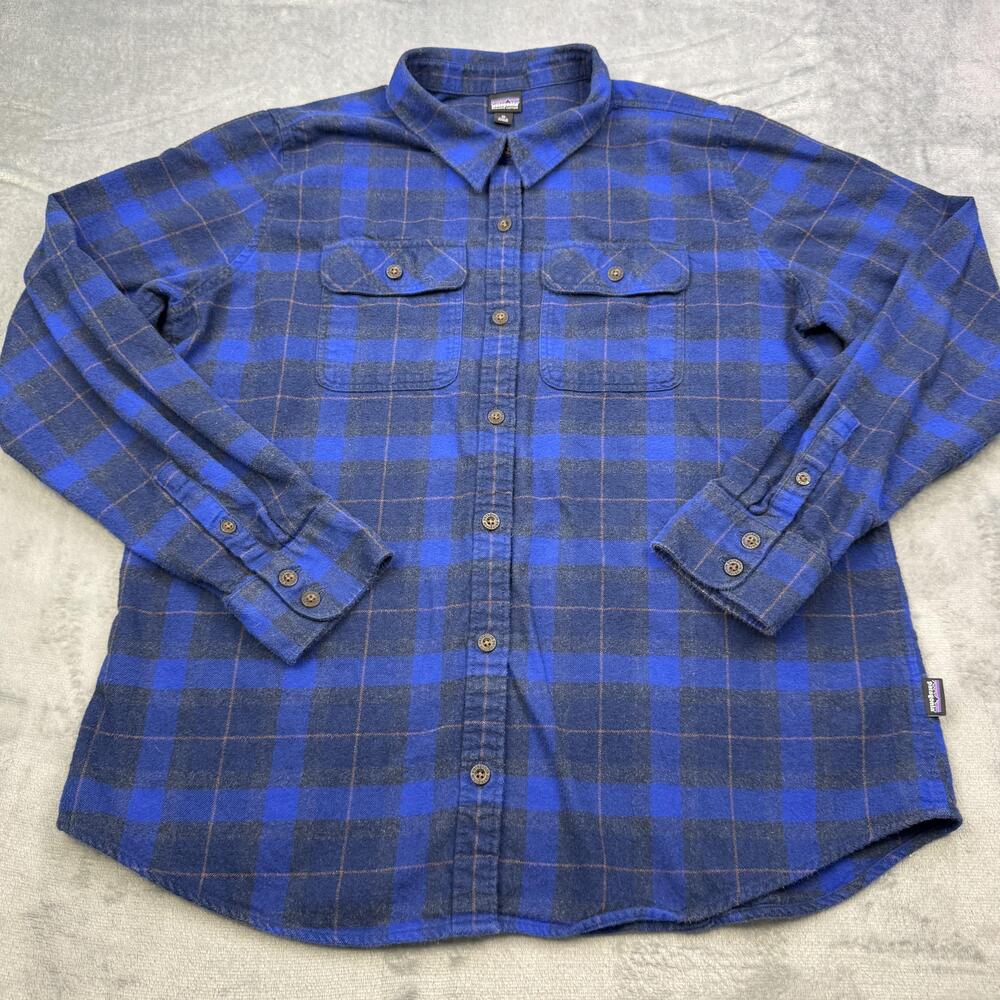 Patagonia Shirt Womens XL Blue Plaid Fjord Flannel Organic Cotton Casual